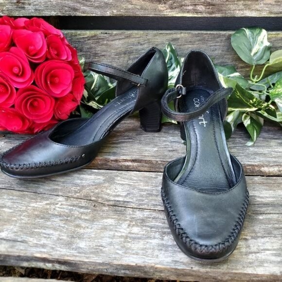 Strictly Comfort Black Mary Jane Heels Retro Swing Dancing Whip Stitch - Picture 8 of 8